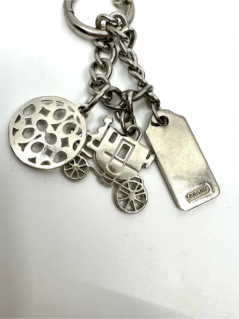 Coach Horse And Carriage Silver Tone Bag Charm Key Chain